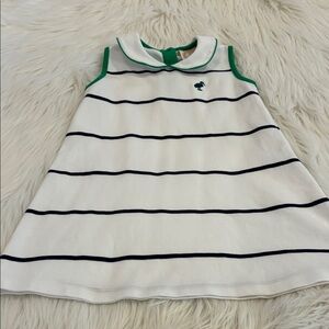 The Beaufort Bonnet Company Girls White and Navy Striped Polo Dress